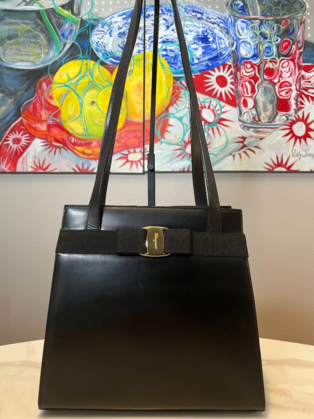 Salvatore Ferragamo Vintage Vara Bow Black Leather Shoulder Bag Code BC216676